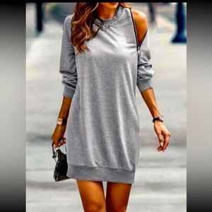 Gray Long Sleeve Tunic Dress